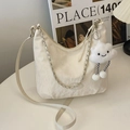 Minimalist off-white large capacity crossbody bag with chain and cloud charm detail - Beige (With Cloud Pendant)
