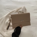 Minimalist khaki envelope clutch bag with silver metal bow and wrist strap - Khaki