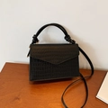 Chic black crocodile textured small square bag with knotted handle for women - Black