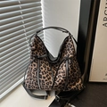 Vintage leopard print canvas tote bag with black bow drawstrings and dual shoulder straps - Tan