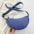 Blue crescent nylon crossbody bag with adjustable strap for casual daily use - Blue