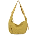 Mustard yellow nylon crescent bag with adjustable shoulder strap and pleated texture - Yellow