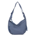 Navy blue crescent nylon crossbody bag with braided zipper detail and adjustable strap - Blue