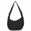 Minimalist black crescent moon nylon crossbody bag with adjustable strap and zip detail - Black
