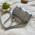 Modern silver faux crocodile crossbody bag with metallic ball charm on white fabric - Silver (No Pendant)