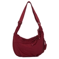 Minimalist burgundy nylon crescent moon shoulder bag with adjustable webbing strap and zipper - Burgundy