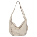 Versatile khaki nylon crescent hobo bag with adjustable wide strap and multiple zippers - Off White