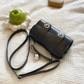 French style crocodile pattern black crossbody bag with silver ball charm detail - Black (Without Charm)