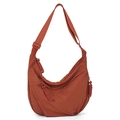 Brick red crescent nylon crossbody bag with adjustable strap and multi-pocket design - Orange