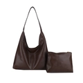 Dunkelbraunes Set aus PU-Leder Schultertasche mit Hobo-Design und kleiner Zusatztasche - Braun