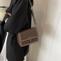 Retro dark brown crossbody bag with gold studs and patterned strap for women - Brown