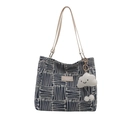 Borsa tote minimalista in tela con motivi geometrici e ciondolo a nuvola morbida - Con Ciondolo / Blu