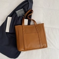 Brown rectangular faux leather tote bag with dual handles and vertical stitch detail - Brown