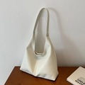 White large capacity hobo tote bag with pebble texture and minimalist retro shoulder strap - White