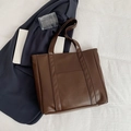 Minimalist brown faux leather tote bag with large capacity for daily commuting - Brown