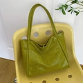Olive green vintage tote bag in high-quality PU leather with large capacity - Green