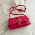 Chic rose red small square shoulder bag with gold metal buckle and knotted strap - Rose Pink