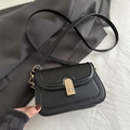 Retro black square shoulder bag with vintage gold clasp and fine leather texture - Black