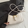 French retro white leather underarm bag with knot strap and golden square buckle detail - White