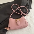 Pink crescent underarm bag in premium PU leather with gold clasp and slim shoulder strap - Pink