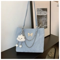 Light blue tote bag with metallic butterfly logo, chains and plush cloud pendant - Blue (With Cloud Pendant)