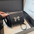 Borsa a tracolla nera chic con fiocco in metallo argento e confezione regalo elegante - Nero