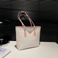 White faux leather tote bag with pink handles and heart embossed patterns - No Pendant / Pink