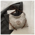Borsa tote grande in tela grigia con cinturini in pelle marrone e logo M vintage - Cachi Senza Pendente