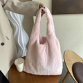 French style plush tote bag in pink faux fur with spacious interior and soft texture - No Pendant / Pink