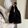 French style black faux fur tote bag with soft plush texture for winter fashion style - No Pendant / Black