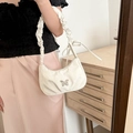 Borsa sottobraccio a mezzaluna bianco panna con design a pieghe e farfalla argento - Bianco