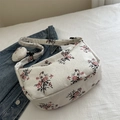 Borsa a tracolla in velluto bianco a fiori rosa con mini portamonete coordinato - Rosa