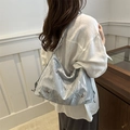 Silver metallic pleated hobo shoulder bag with 3D butterfly charms and large capacity - No Pendant / Blue