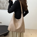 Bolso hobo beige de cuero PU trenzado con gran capacidad y diseño de diamantes - Caqui