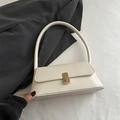 Borsa a spalla retrò bianco crema in finta pelle con chiusura rettangolare dorata sottile - Bianco