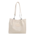 Off-white woven texture tote bag with thin shoulder straps and silver metal chain link - White
