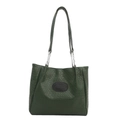 Dark green woven leather tote bag with silver chain straps and elegant logo detail - Green