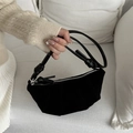 Retro black matte crescent hobo bag with pleated design and knot strap detail - Black