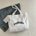 Weiße Canvas-Einkaufstasche mit schwarzem FASHION-Aufdruck und kleiner Münztasche - Weiß