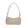 Off-white hobo tas met zilveren klinknagels en knoopdetail op de schouderband - Wit