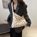 Sac fourre-tout en velours côtelé avec imprimé fraise et bandoulière large - Blanc