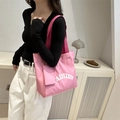 Rosa Canvas-Einkaufstasche mit FASHION-Aufdruck und passender kleiner Innentasche - Rosa