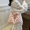 Sac cabas en velours côtelé rose avec imprimé fraises et texture rayée douce pour femme - Rose
