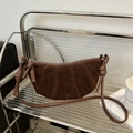 Brown frosted suede croissant bag with classic pleated design and shoulder knot detail - Brown