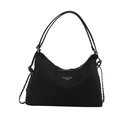 Borsa tote a mezza luna in nylon nero minimalista con catena argentata e dettaglio triangolo - Nero