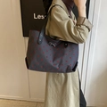 Borsa tote in tela grigio scuro con pois rossi e dettaglio fiocco argento - Grigio Scuro a Pois