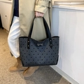 Borsa tote in tela grigio scuro a pois neri con chiusura a fiocco argento - Grigio Scuro Fiocco a Pois