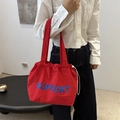 Grande borsa tote in tela rossa con scritte SUPPORT blu e chiusura a coulisse - Rosso