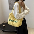 Sac fourre-tout en toile jaune vif avec lettrage SUPPORT et anses décontractées - Jaune