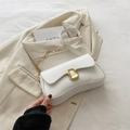 White matte leather crossbody bag with a gold geometric lock and chain strap - White
